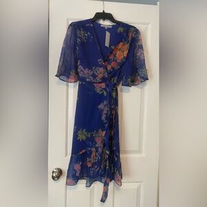 NWT! Hope and Ivy deep blue floral wrap dress